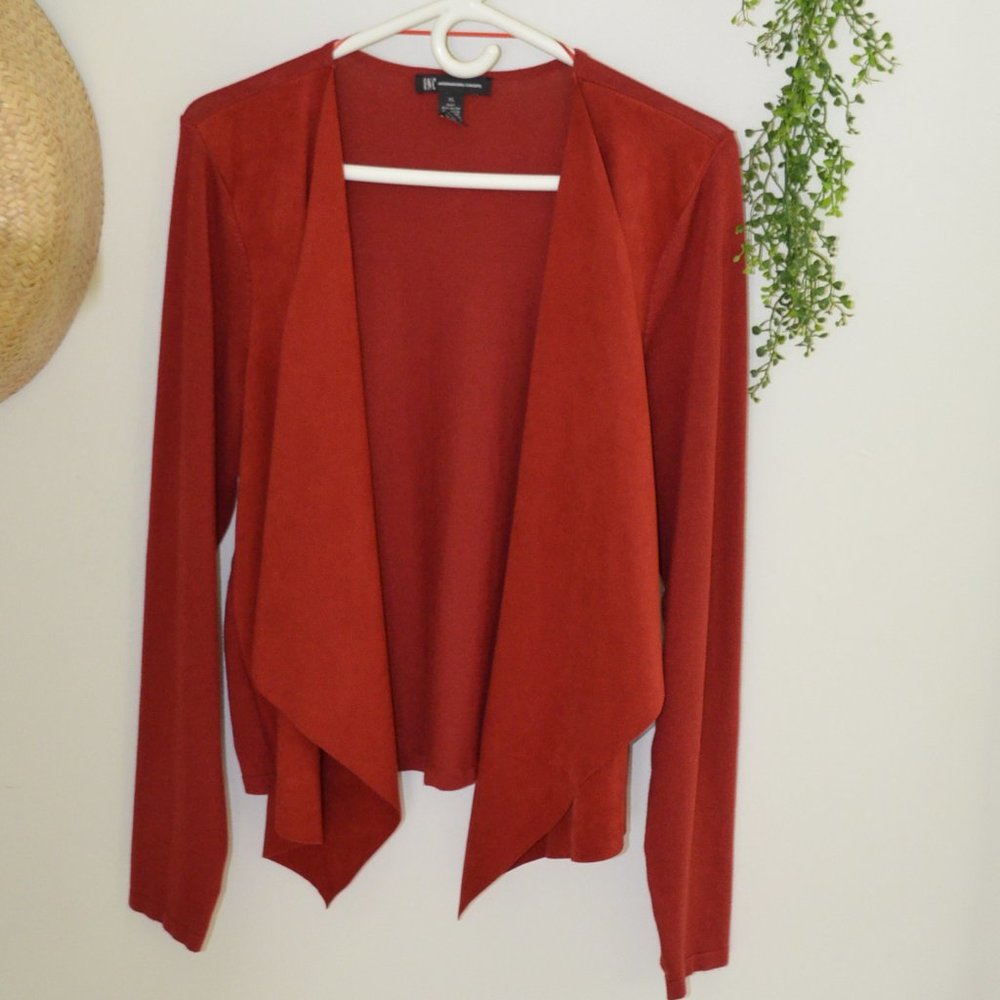 INC International Concepts Faux Suede And Knit Open Draped Cardigan Rust Size XL